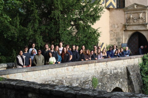 Picture of the whole group (students and professors) during the hike to castle Rabenstein